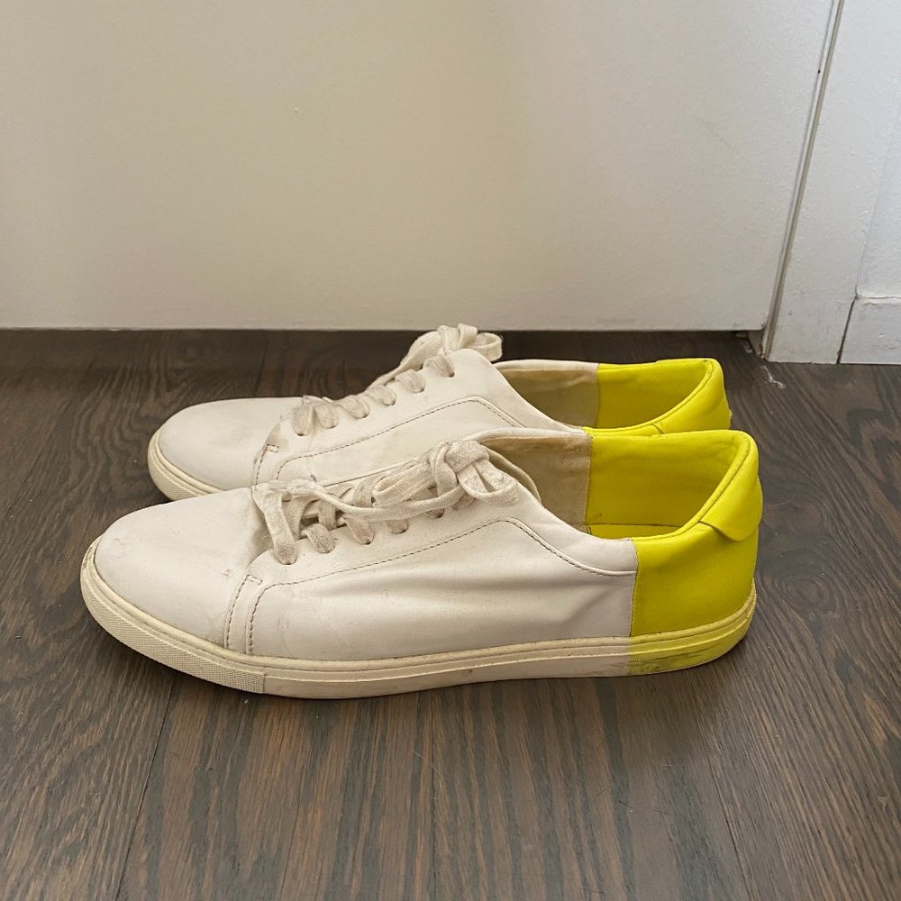White Sneakers with Highlighter Yellow